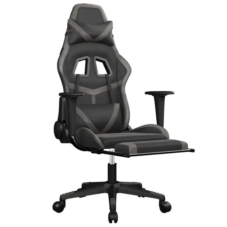 Chaise de jeu avec repose-pied Noir et gris Similicuir - 6