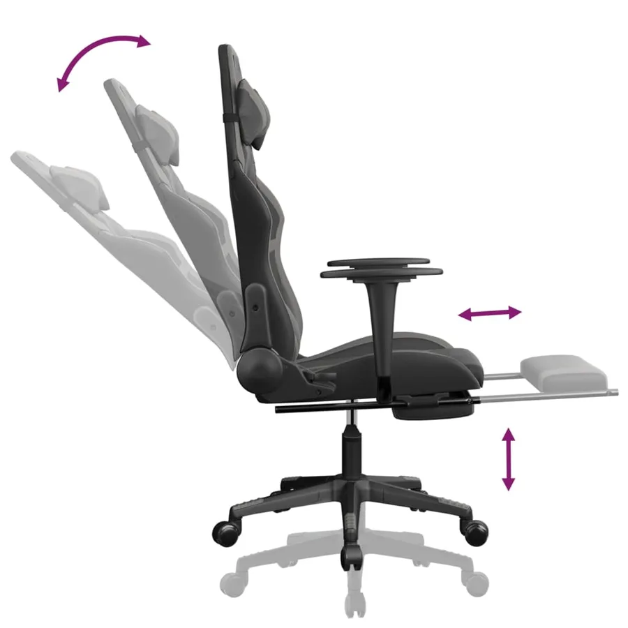 Chaise de jeu avec repose-pied Noir et gris Similicuir - 7