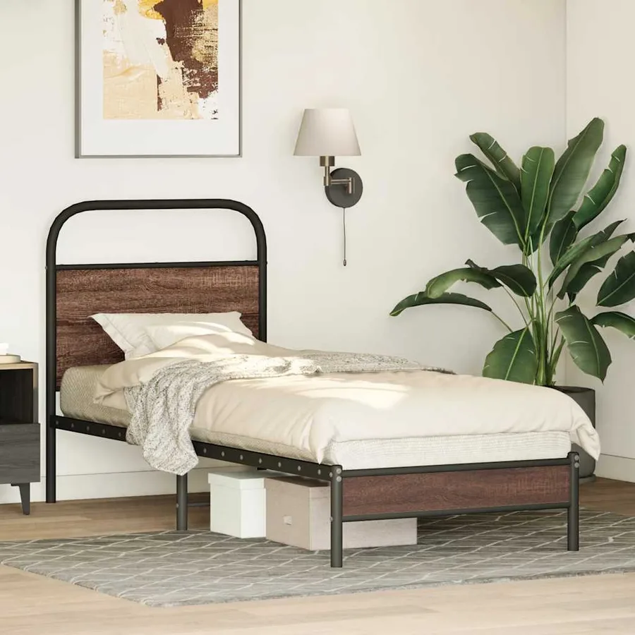 Cadre de lit sans matelas 75x190cm chêne marron bois ingénierie - 4