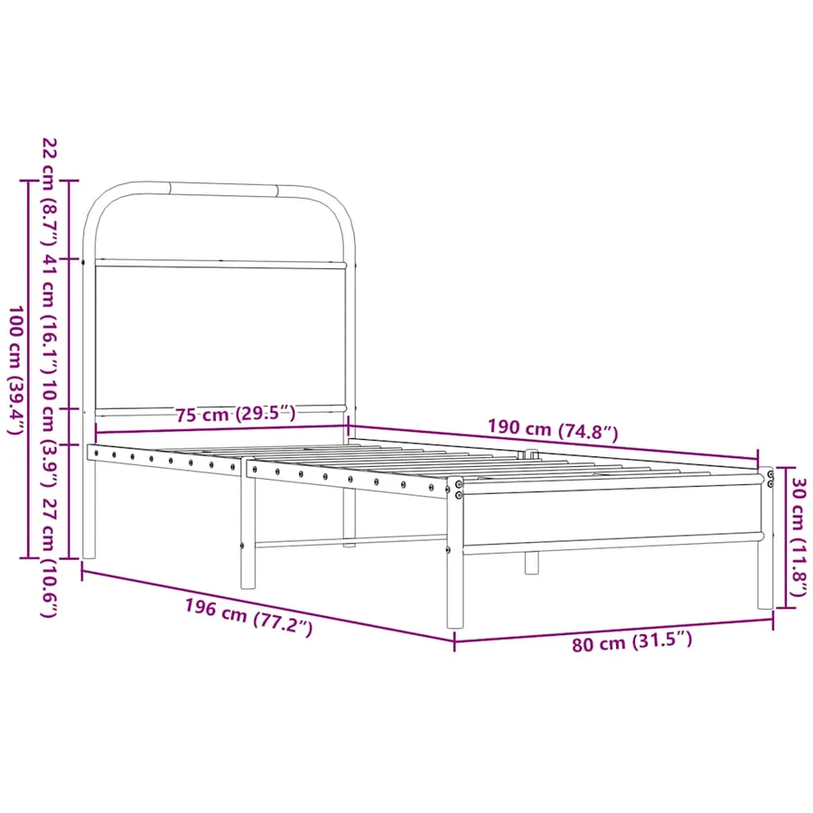 Cadre de lit sans matelas 75x190cm chêne marron bois ingénierie - 9