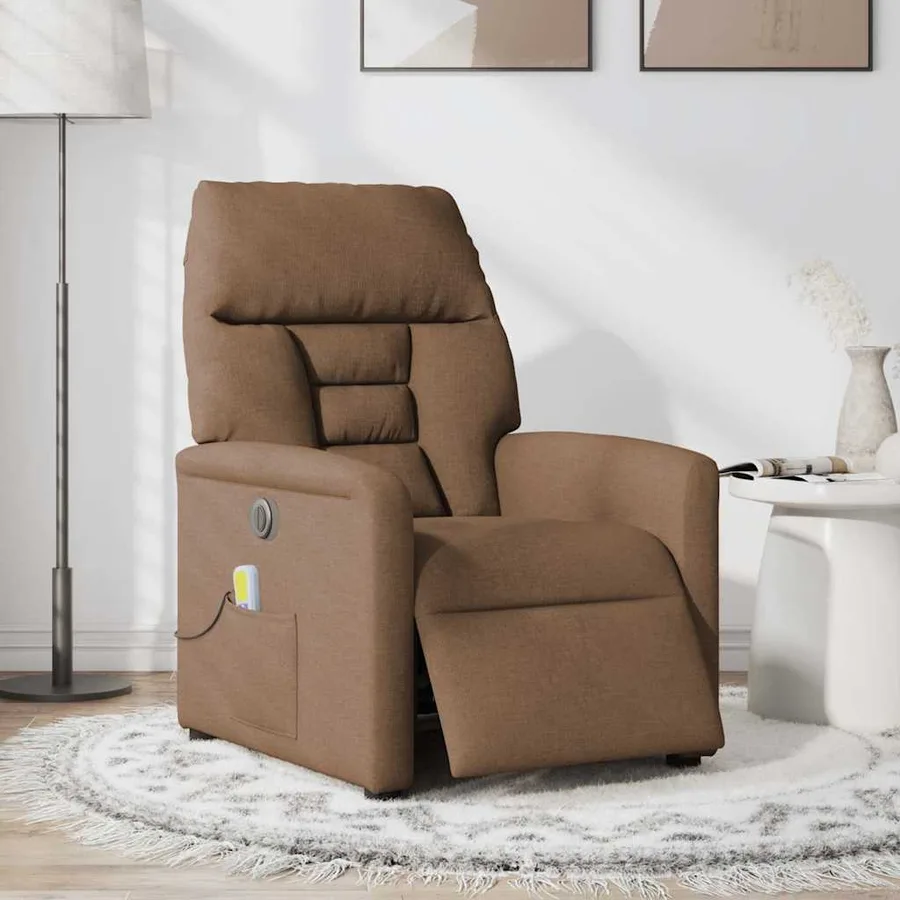 Fauteuil inclinable de massage électrique marron tissu - 2