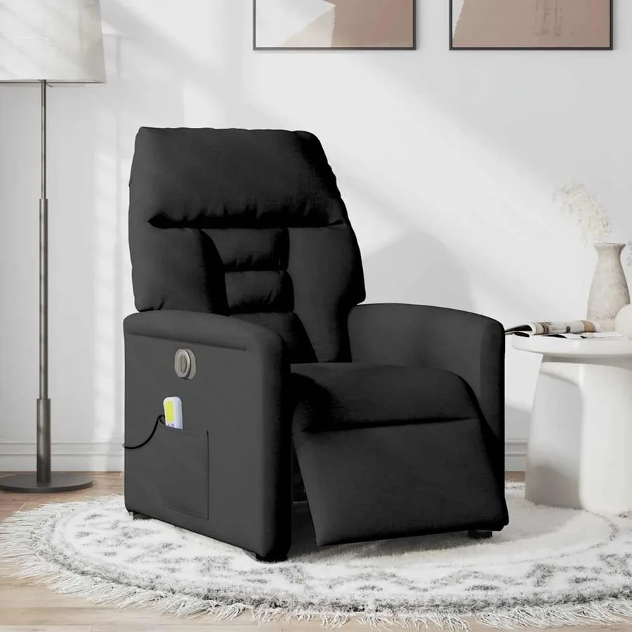 Fauteuil de massage inclinable électrique Noir Tissu - 2