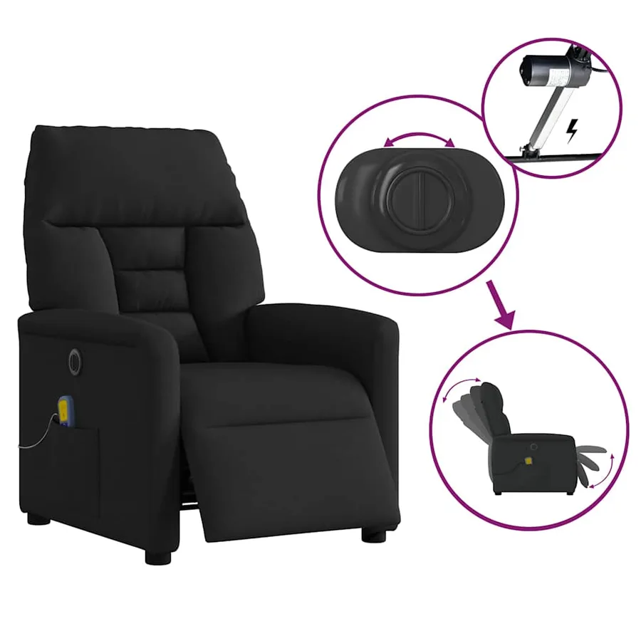 Fauteuil de massage inclinable électrique Noir Tissu - 8