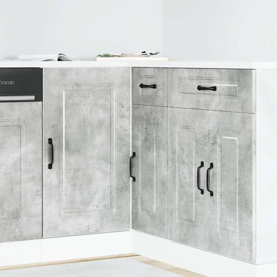 Armoire de cuisine Kalmar gris béton bois d'ingénierie