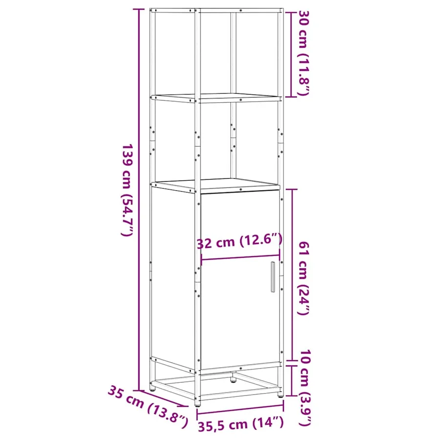 Buffet haut chêne marron 35,5x35x139 cm bois d'ingénierie métal - 11