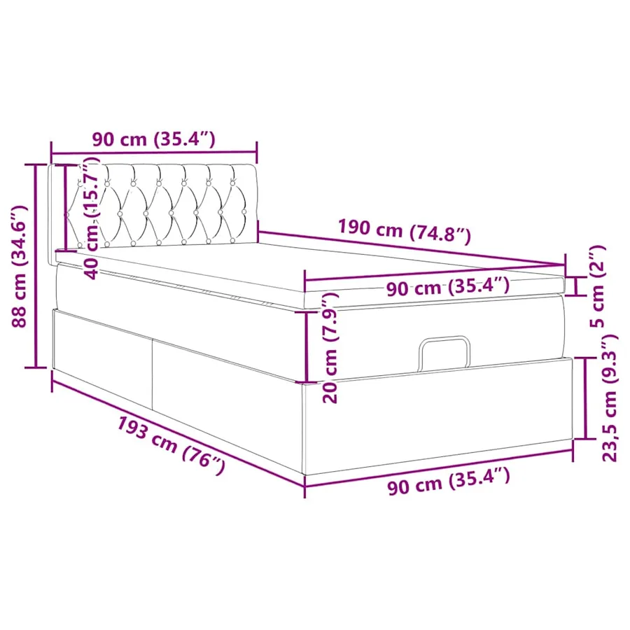 Cadre de lit ottoman avec matelas gris foncé 90x190 cm velours - 15