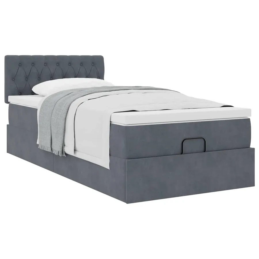Cadre de lit ottoman avec matelas gris foncé 90x190 cm velours - 4