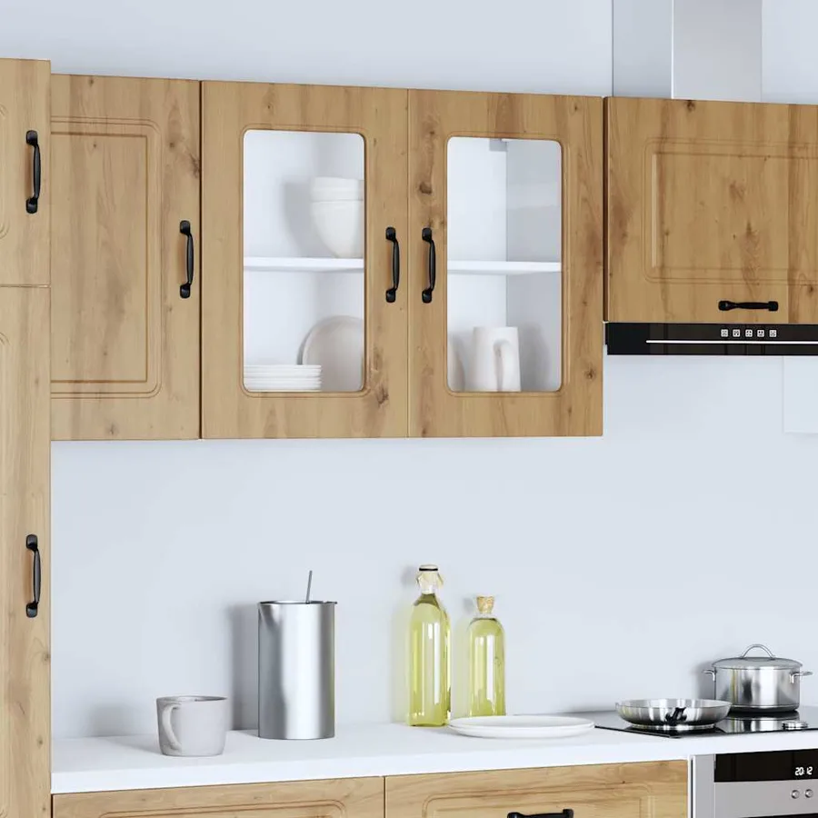 Armoire murale de cuisine avec porte vitrée "Kalmar" Chêne artisanal Bois d'ingénierie - 4