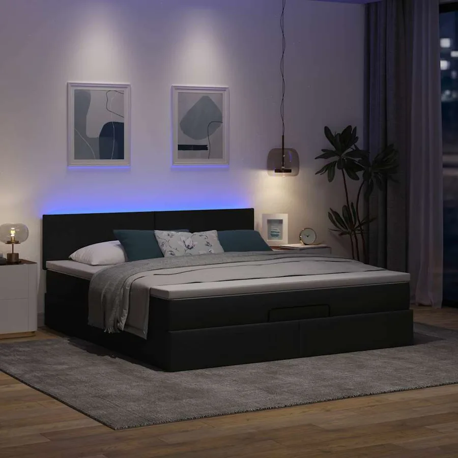 Cadre de lit ottoman avec matelas gris foncé 160x200cm tissu - 3