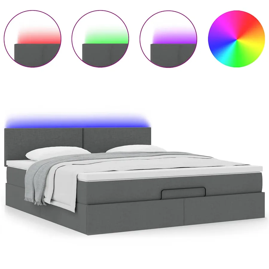 Cadre de lit ottoman avec matelas gris foncé 160x200cm tissu - 5