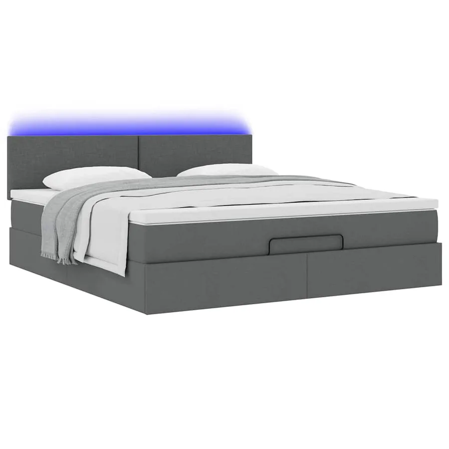 Cadre de lit ottoman avec matelas gris foncé 160x200cm tissu - 6