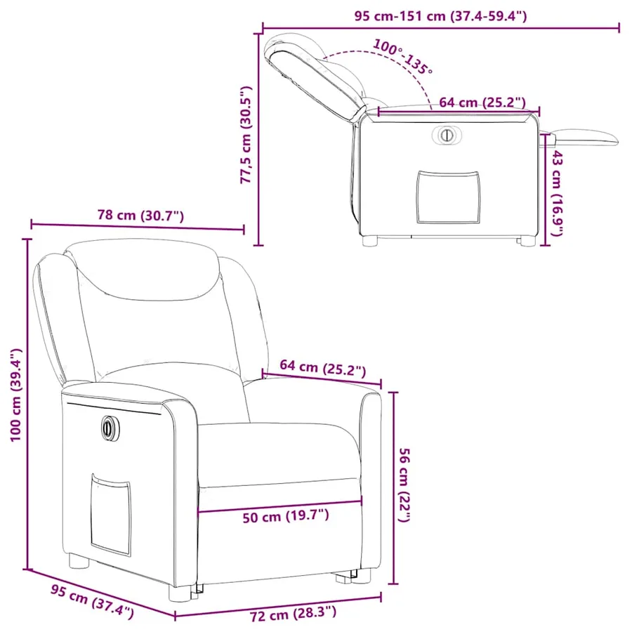 Fauteuil inclinable électrique marron foncé tissu - 16