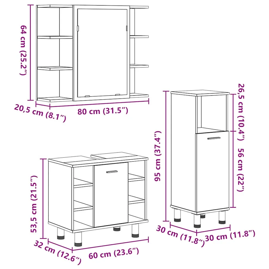 Ensemble de meubles salle de bain 3 pcs bois d'ingénierie - 11