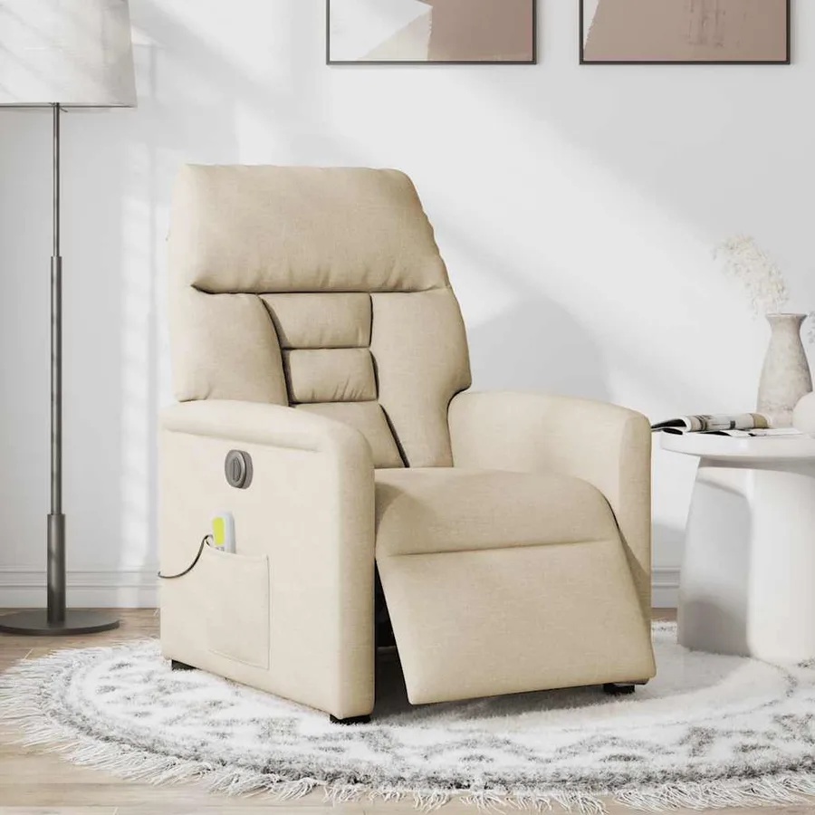 Fauteuil inclinable de massage électrique crème tissu - 2