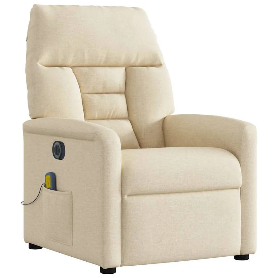 Fauteuil inclinable de massage électrique crème tissu - 4