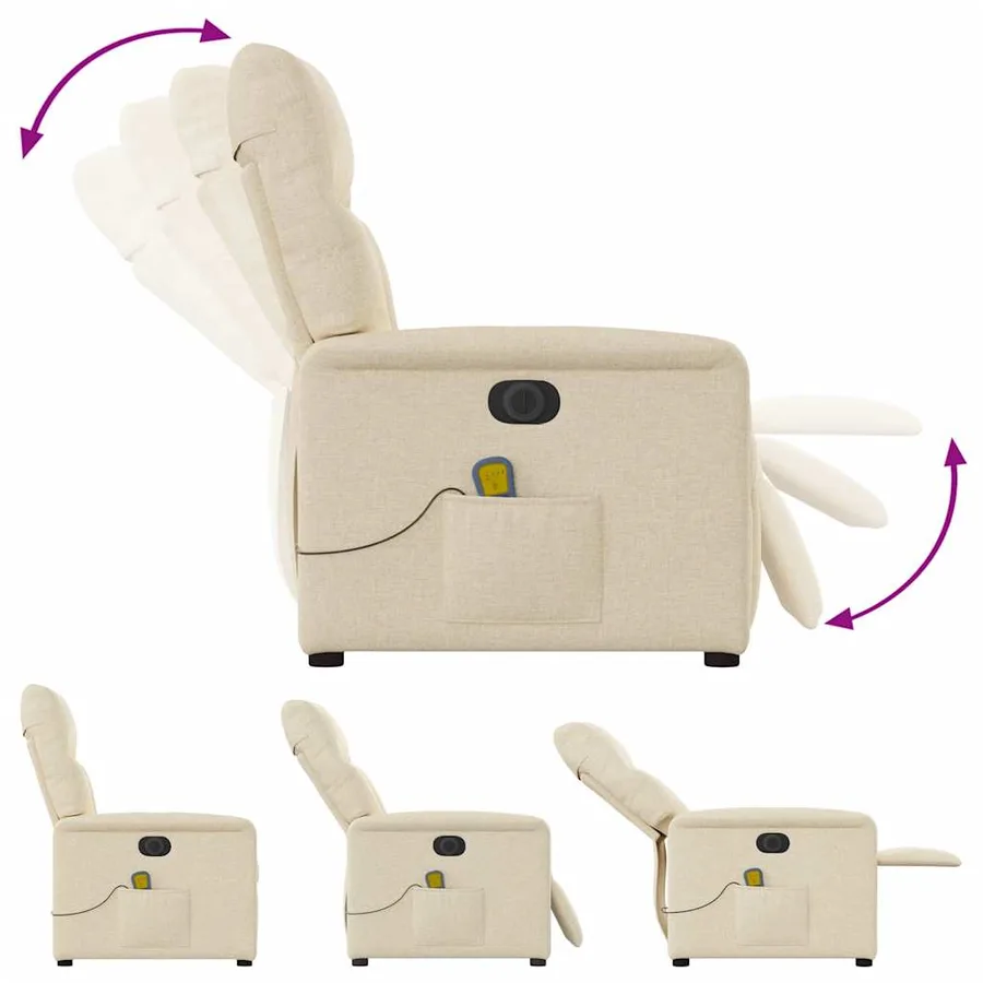 Fauteuil inclinable de massage électrique crème tissu - 8