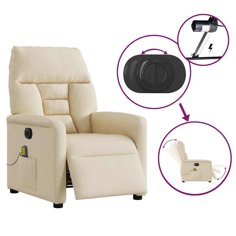 Fauteuil inclinable de massage électrique crème tissu - 9