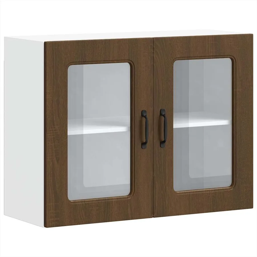 Armoire murale de cuisine et porte en verre Kalmar chêne marron - 2