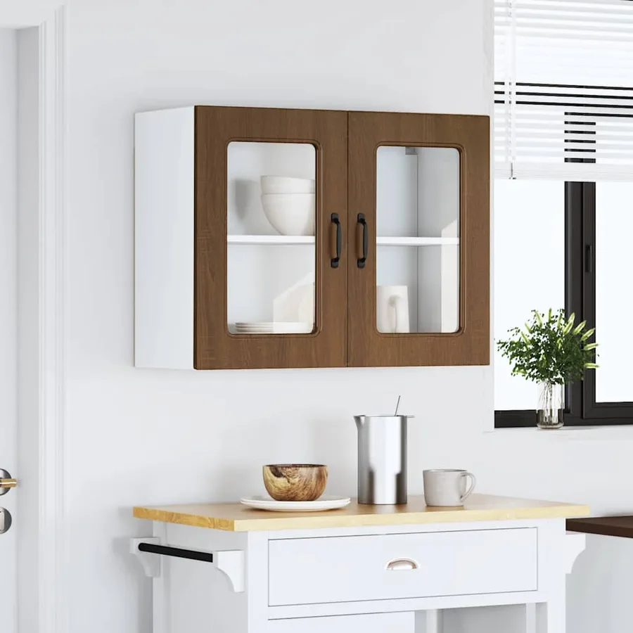 Armoire murale de cuisine et porte en verre Kalmar chêne marron - 3