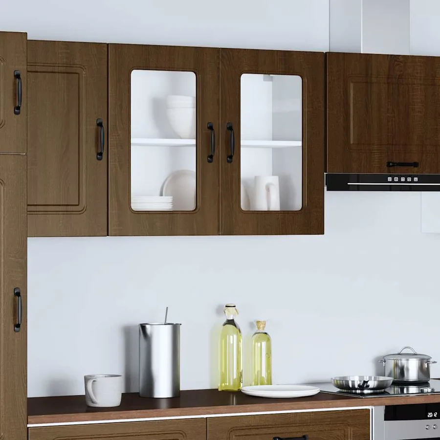 Armoire murale de cuisine et porte en verre Kalmar chêne marron - 4