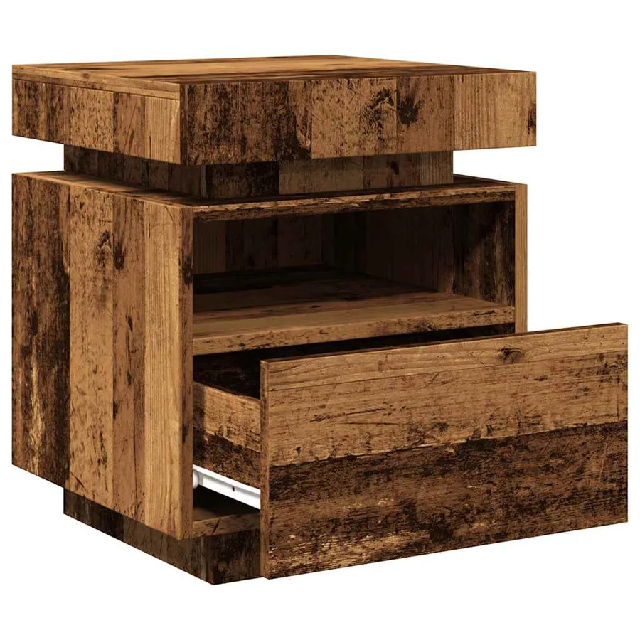 Armoire de chevet avec lumières LED vieux bois 40x39x48,5 cm - 13