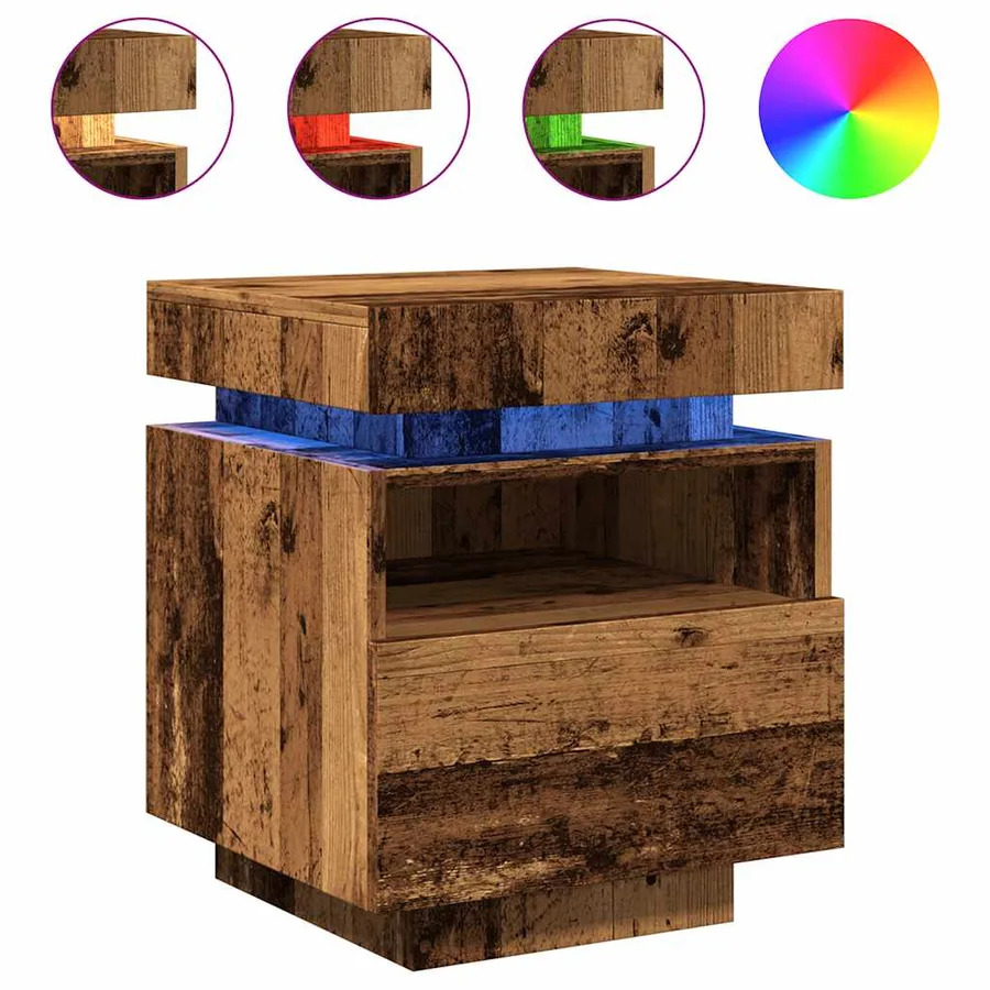 Armoire de chevet avec lumières LED vieux bois 40x39x48,5 cm - 2