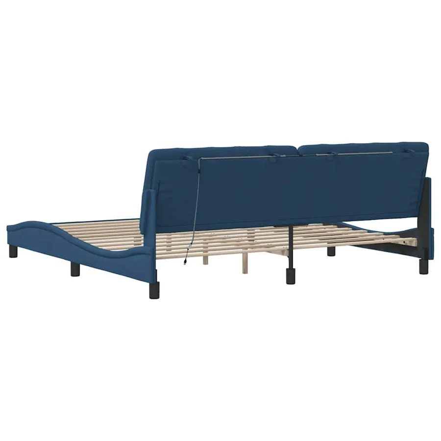 Cadre de lit avec LED sans matelas bleu 200x200 cm tissu - 10