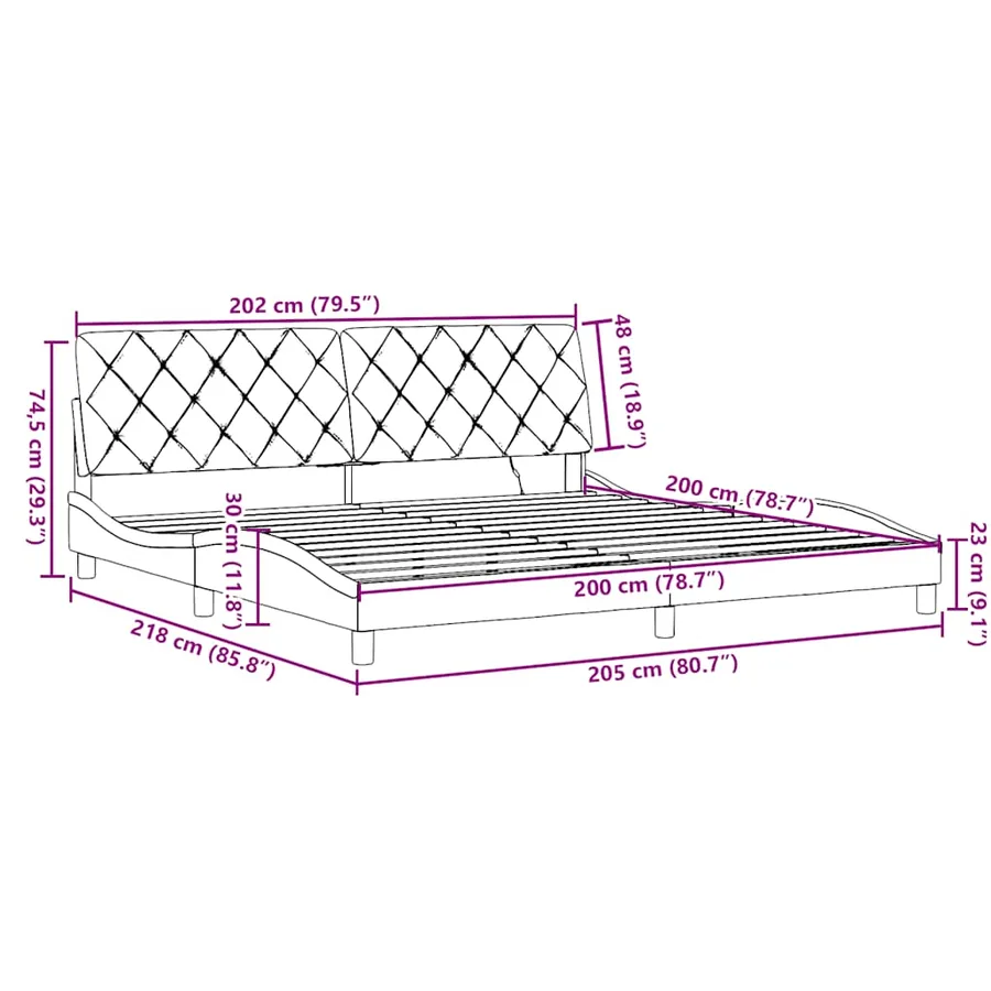 Cadre de lit avec LED sans matelas bleu 200x200 cm tissu - 15