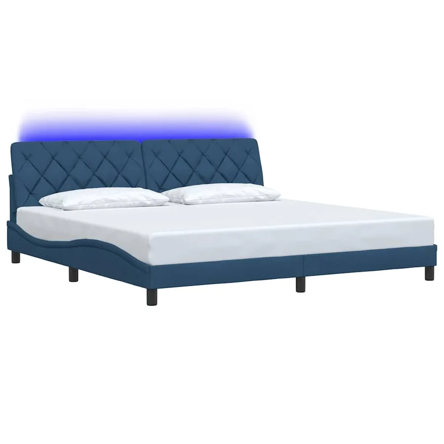 Cadre de lit avec LED sans matelas bleu 200x200 cm tissu - 3