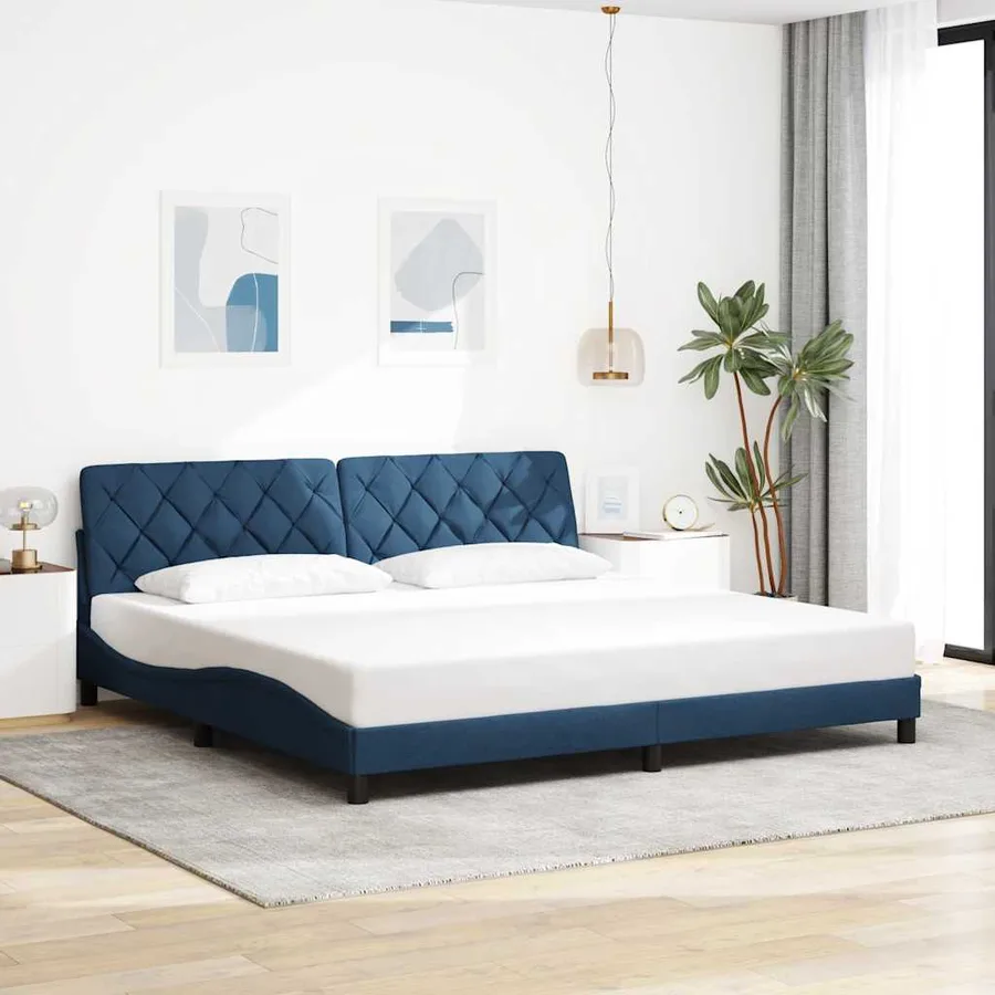 Cadre de lit avec LED sans matelas bleu 200x200 cm tissu - 4