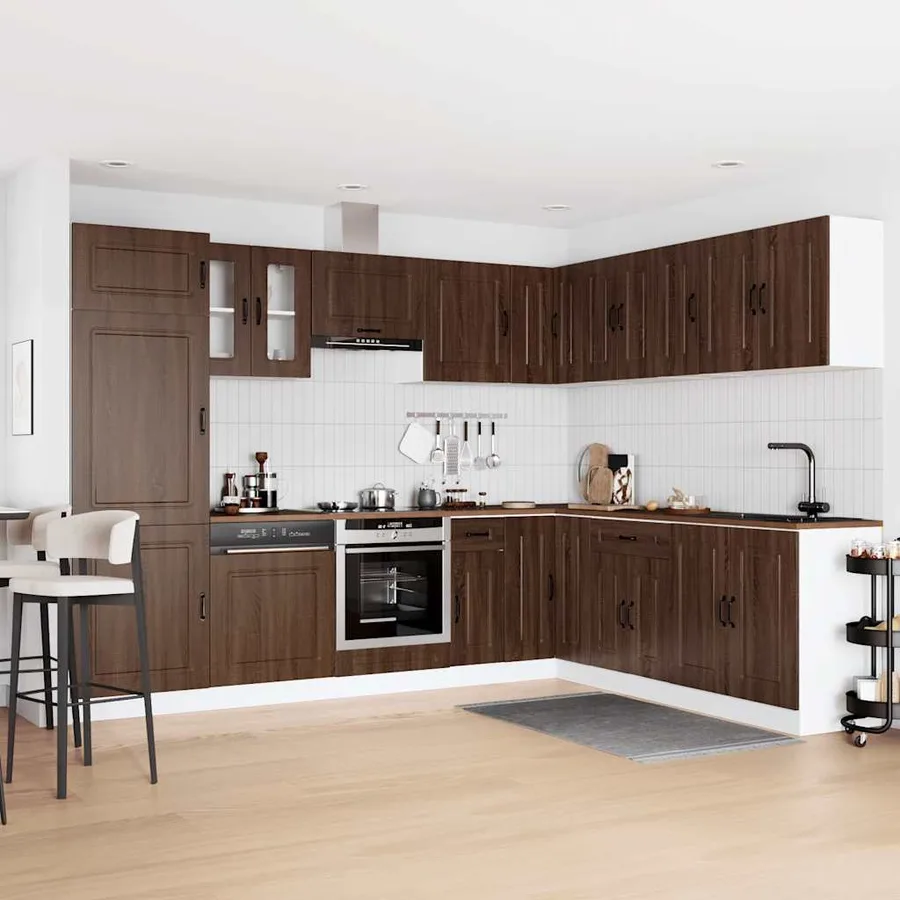 Ensemble de 14 meubles de cuisine en bois d'ingénierie "Kalmar" en chêne brun - 3