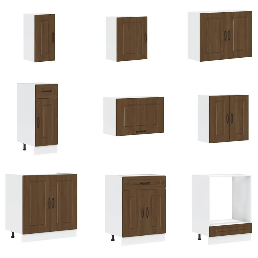 Ensemble de 14 meubles de cuisine en bois d'ingénierie "Kalmar" en chêne brun - 4