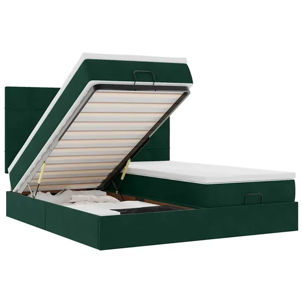 Cadre de lit ottoman avec matelas vert foncé 160x200 cm velours