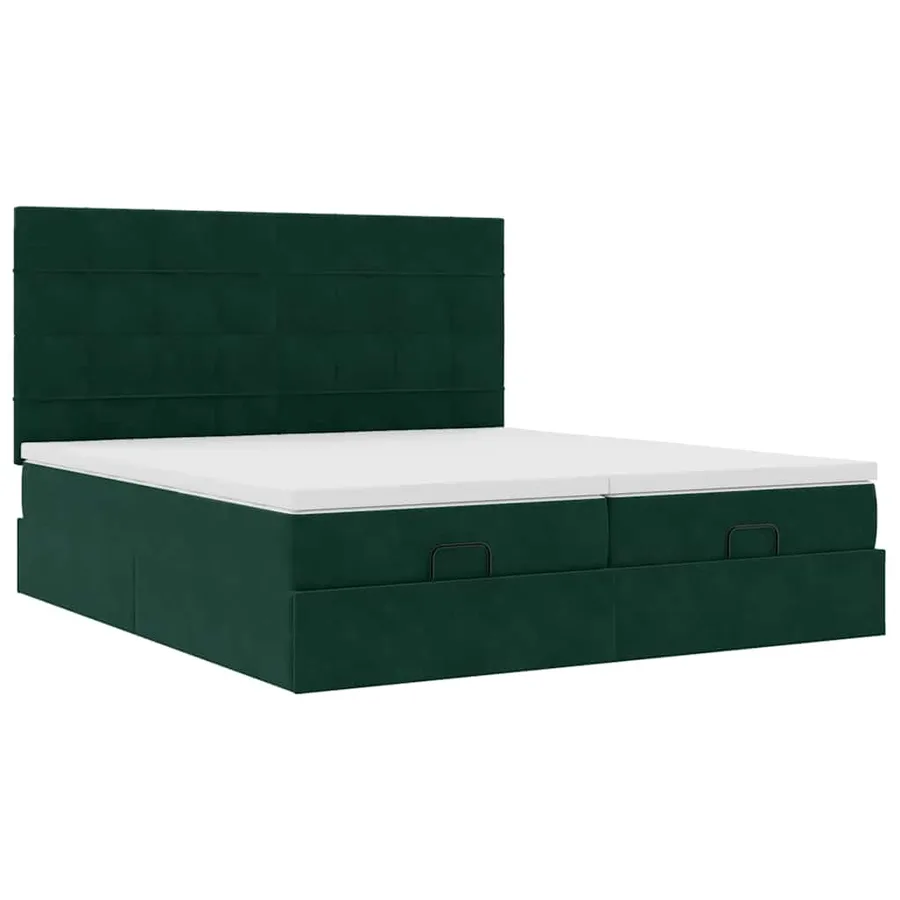 Cadre de lit ottoman avec matelas vert foncé 160x200 cm velours - 6