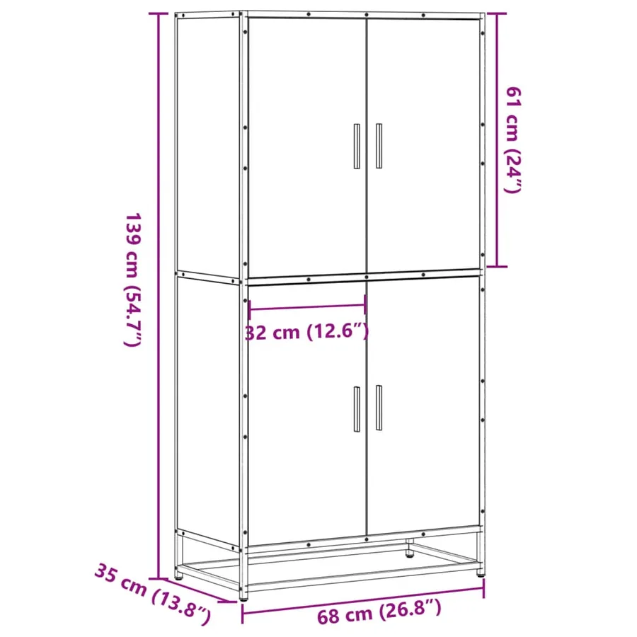 Buffet haut sonoma gris 68x35x139 cm bois d'ingénierie - 10