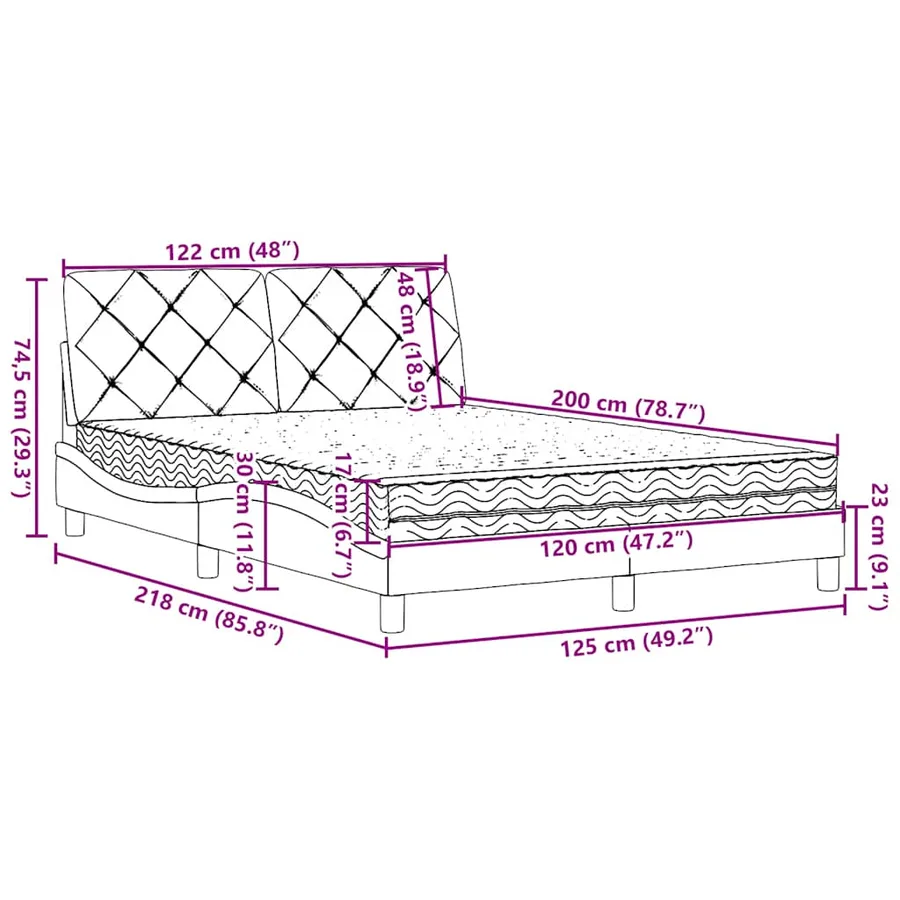 Lit avec matelas gris foncé 120x200 cm tissu - 14