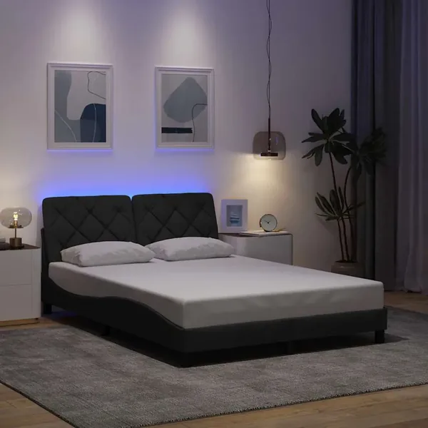Cadre de lit avec LED sans matelas gris foncé 120x200 cm tissu