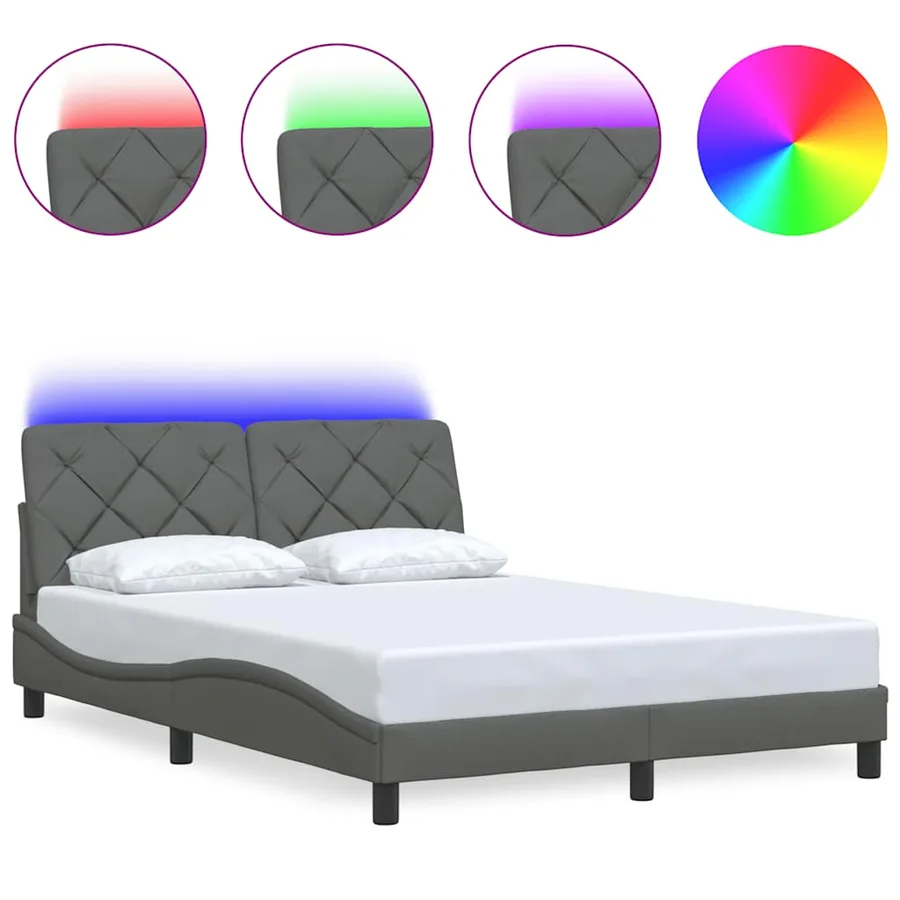 Cadre de lit avec LED sans matelas gris foncé 120x200 cm tissu - 2