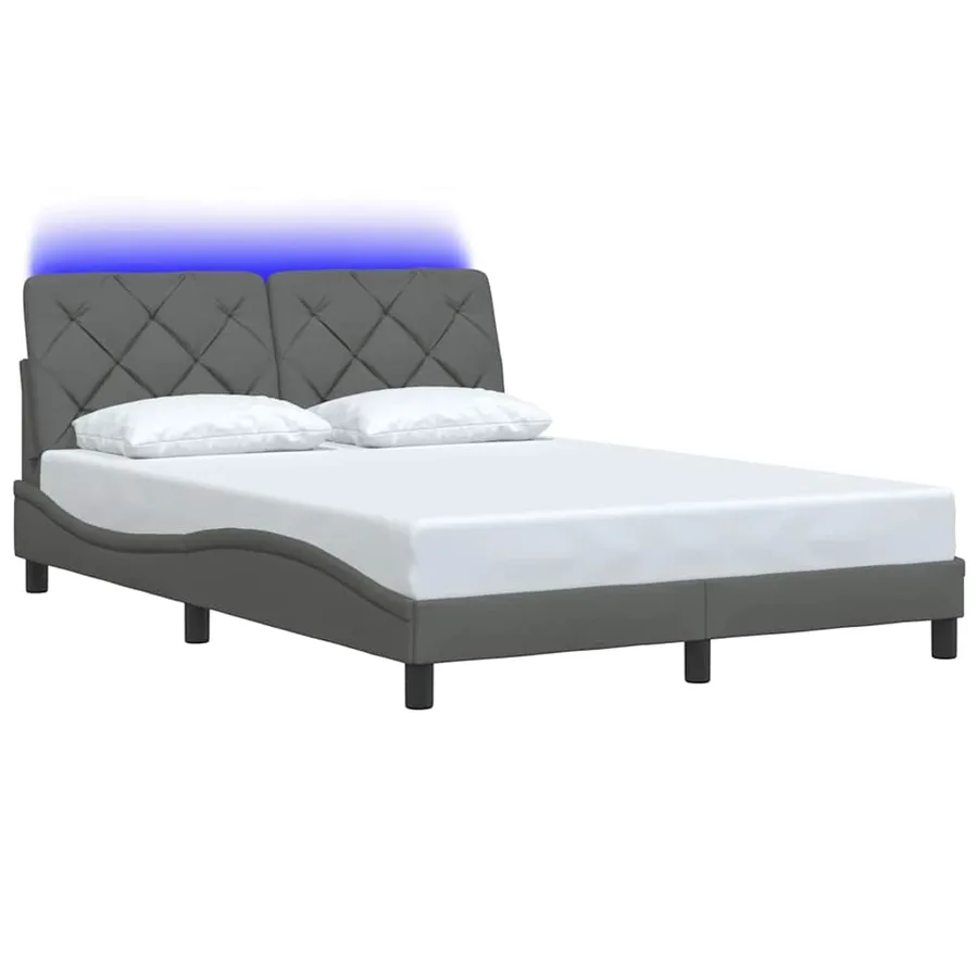 Cadre de lit avec LED sans matelas gris foncé 120x200 cm tissu - 3