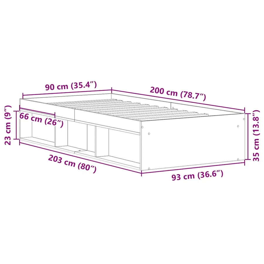 Cadre de lit sans matelas chêne artisanal 90x200 cm - 10