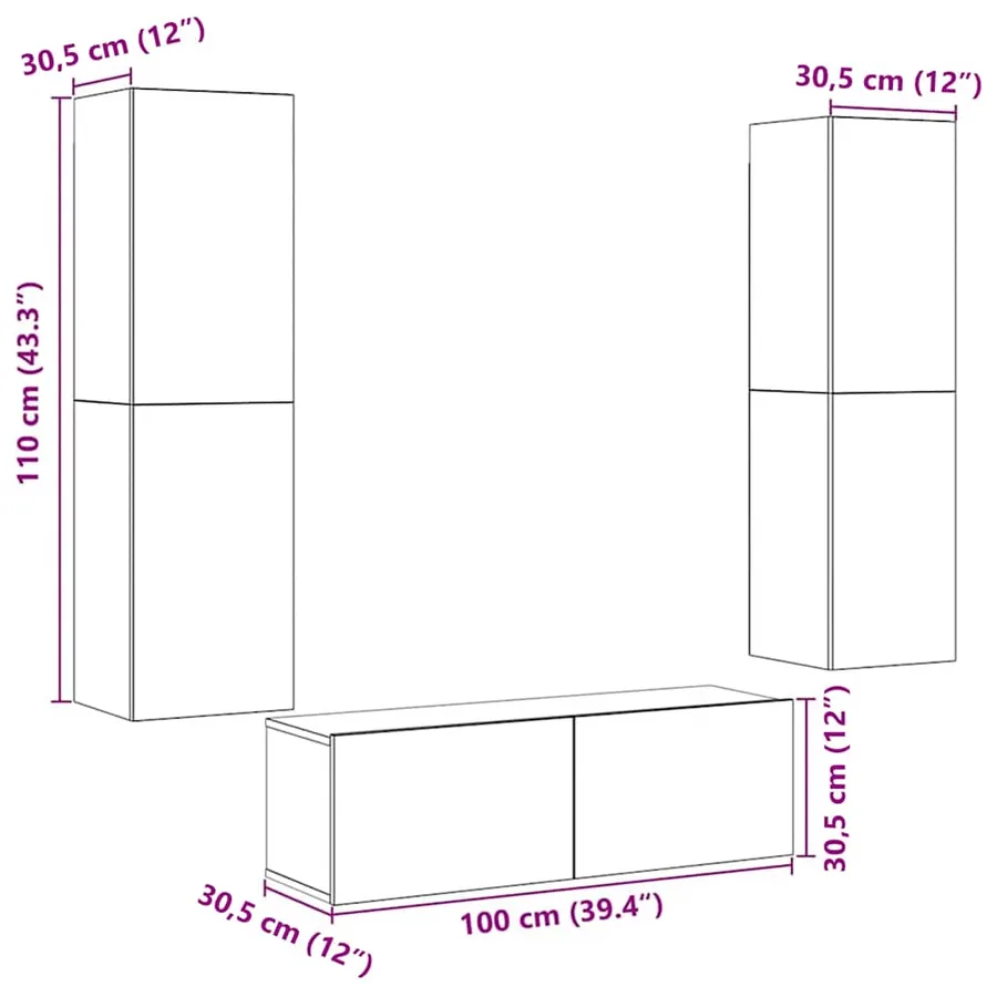 Meubles TV muraux 3 pcs vieux bois bois d'ingénierie - 10