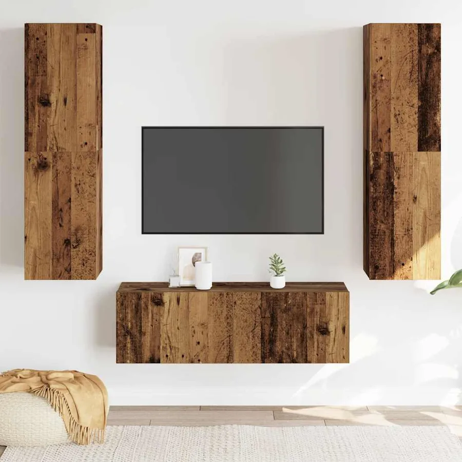 Meubles TV muraux 3 pcs vieux bois bois d'ingénierie - 3