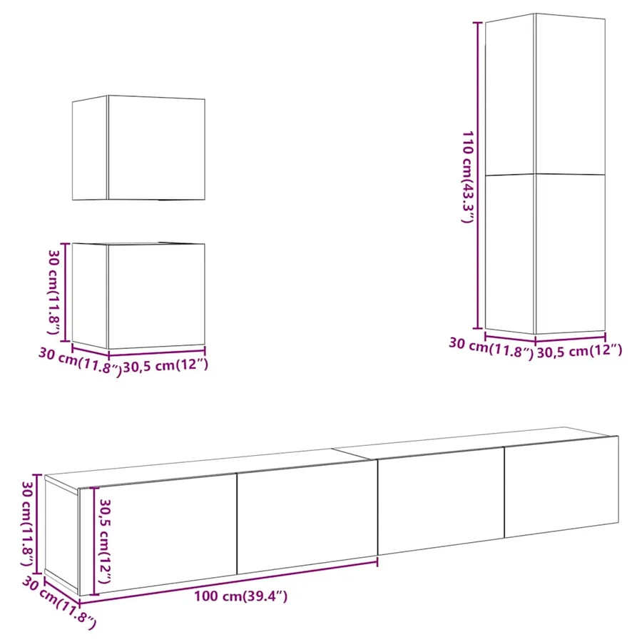 Ensemble de meuble TV mural 5 pcs vieux bois bois d'ingénierie - 10