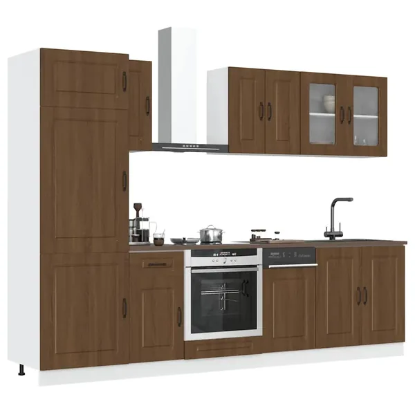 Ensemble de 8 meubles de cuisine en bois d'ingénierie "Kalmar" en chêne brun