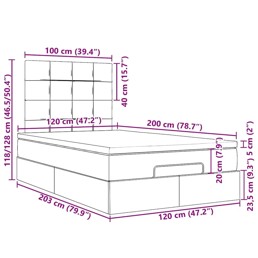 Cadre de lit ottoman avec matelas crème 120x200cm tissu - 17