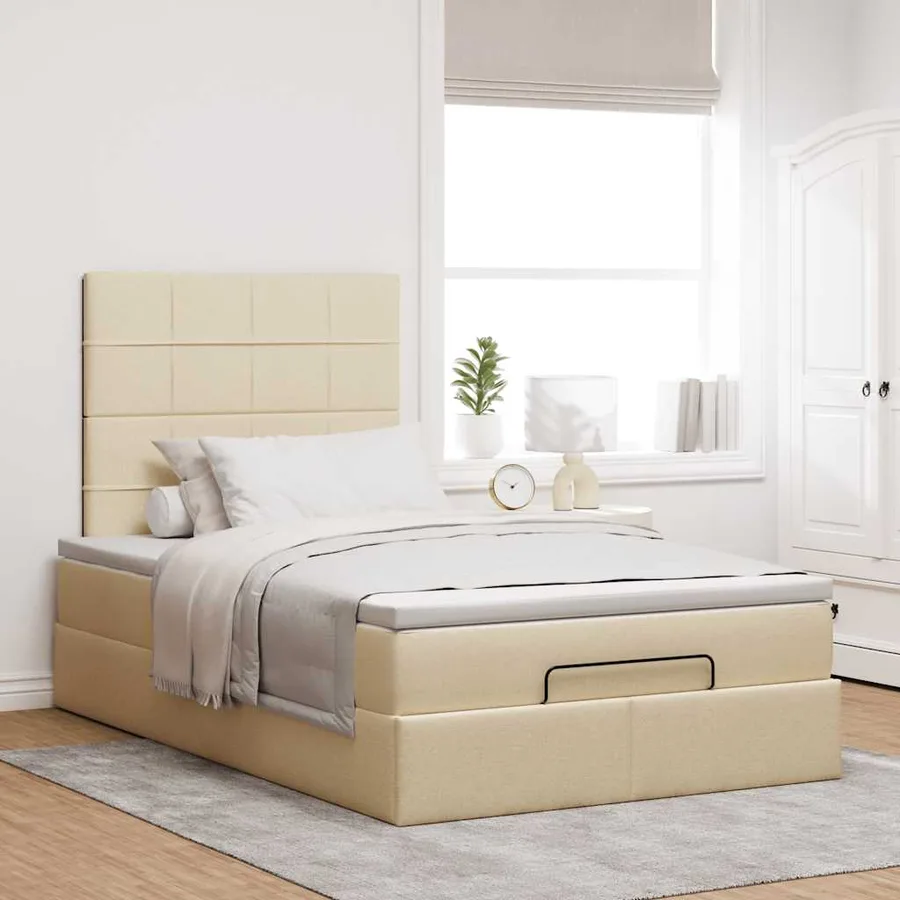 Cadre de lit ottoman avec matelas crème 120x200cm tissu - 3