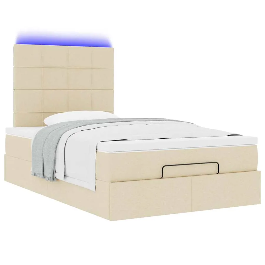 Cadre de lit ottoman avec matelas crème 120x200cm tissu - 5