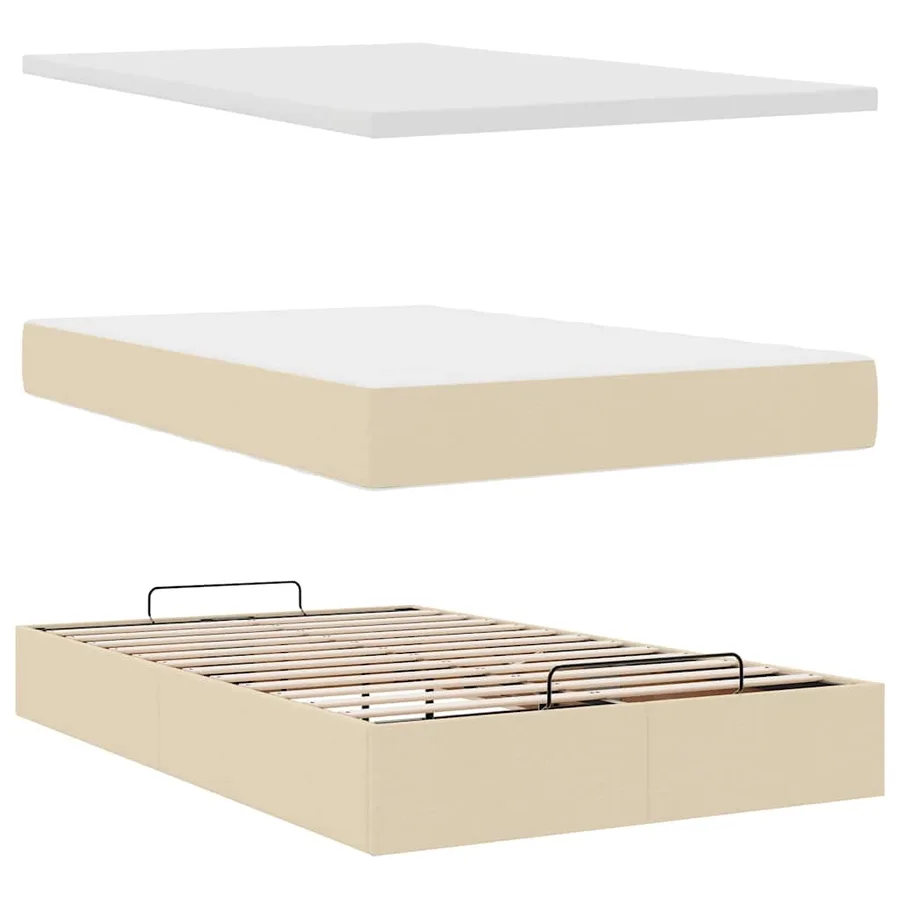 Cadre de lit ottoman avec matelas crème 120x200cm tissu - 8