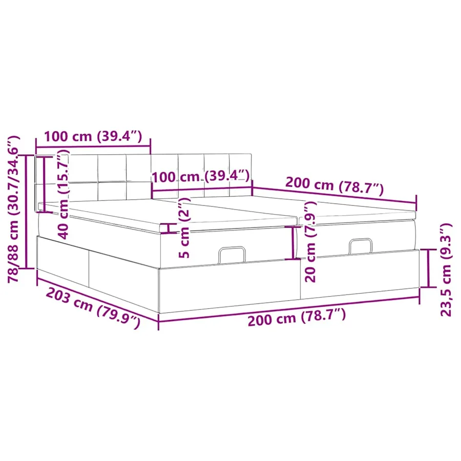 Cadre de lit ottoman avec matelas crème 200x200cm tissu - 18