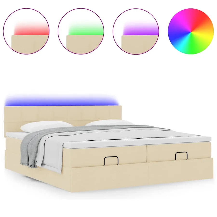 Cadre de lit ottoman avec matelas crème 200x200cm tissu - 5